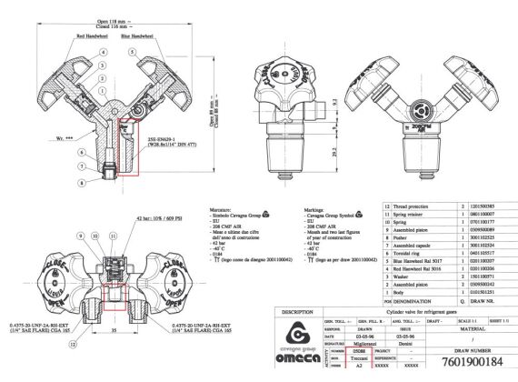 Nieuwe recovery cilinder Y valve, productie 11-2024, voor regeneratie of recycling / recycle cilinders met EU keur! 79,95