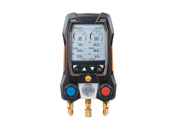 Testo 550s Smart set (BRL100) Slimme digitale manifold met draadloze tang-temperatuurvoelers en set van 3 vulslangen 05645503