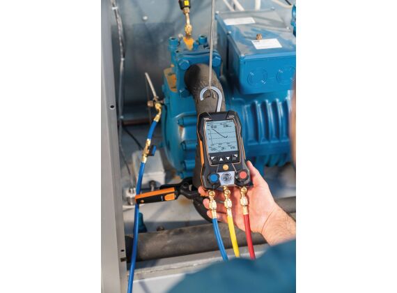 Testo 550s Smart set (BRL100) Slimme digitale manifold met draadloze tang-temperatuurvoelers en set van 3 vulslangen 05645503