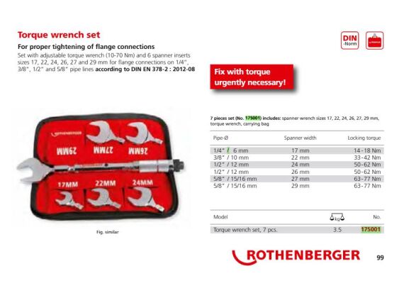Rothenberger moment steeksleutelset 8-delig 17-22-24-26-27-29 mm torgue wrench set 