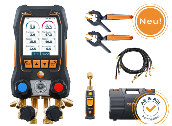 TESTO 558S SMART Slimme digitale manifold met draadloze vacuüm- en tang-temperatuurvoelers A2L A3 0564 5583