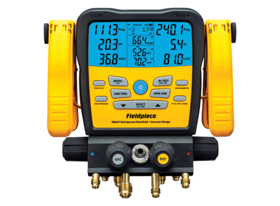 FIELDPIECE Digital 4-weg manifold SM482VINT SMAN® + ingebouwde vacuümmeter + type K temperatuurklemmen en thermokoppel incl. opbergtas A1/A2L/A3