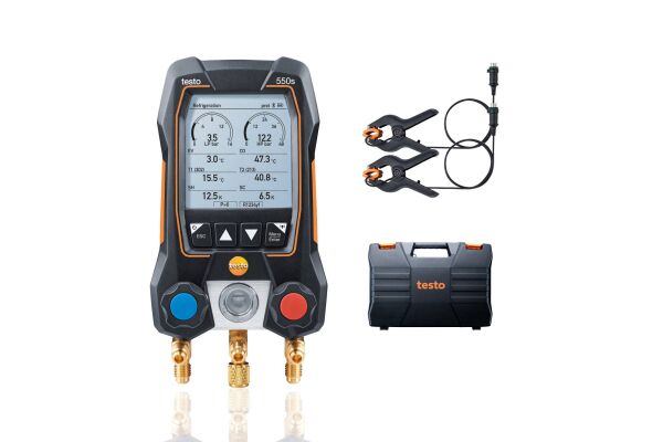 Testo 550S Basis set -(BRL100) Slimme digitale manifold met tang-temperatuurvoelers met kabel 05645501