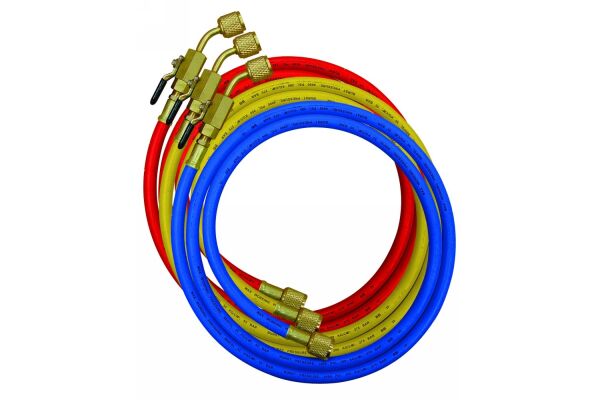 Mastercool slangenset met kranen 1500MM  Rood/Geel/ Blauw 1/4 x1/4 x 1/4  90262-60-E