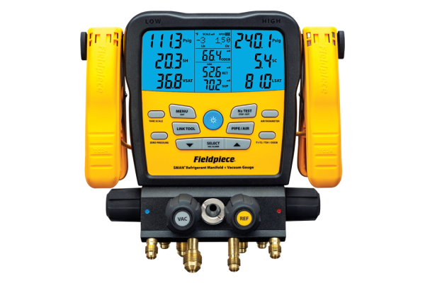 FIELDPIECE Digital 4-weg manifold SM482VINT SMAN® + ingebouwde vacuümmeter + type K temperatuurklemmen en thermokoppel incl. opbergtas A1/A2L/A3